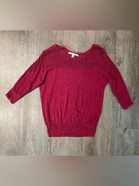 Lauren Conrad Women's Junior’s Lightweight Crimson Crochet Detail Knit Sweater